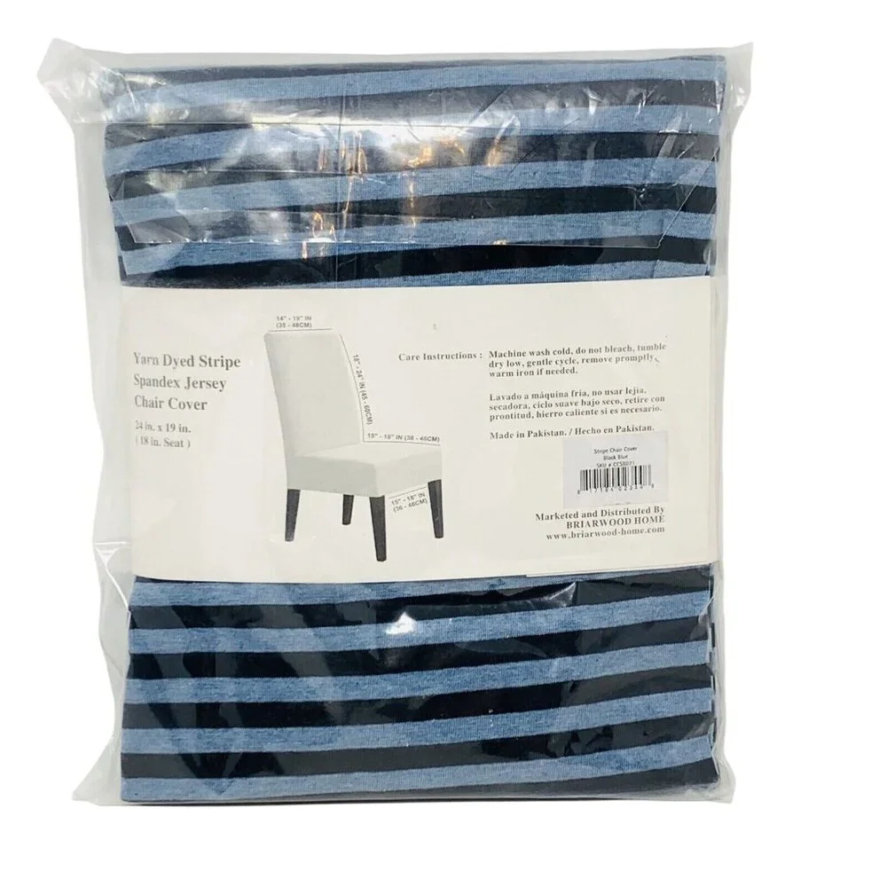 Chair Cover Stretch Spandex Blue Stripe Armless Accent Seat Protector 18 Inch